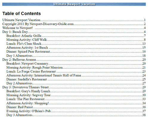 vac table of contents ultimate newport vacation