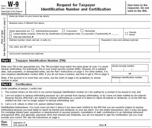 Irs W9 Form 2012