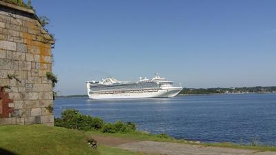 Passing the west wall of Fort Adams